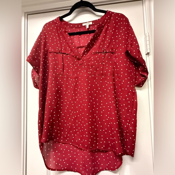 Maurices Tops - Maurice’s Red Polka Dot Blouse Size Large | Lightweight Chiffon Top